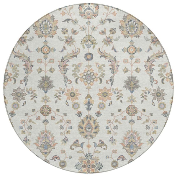 Chantille Machine Washable Indoor/Outdoor Abstract ACN2585 Ivory 8 ft. x 8 ft. Round Rug