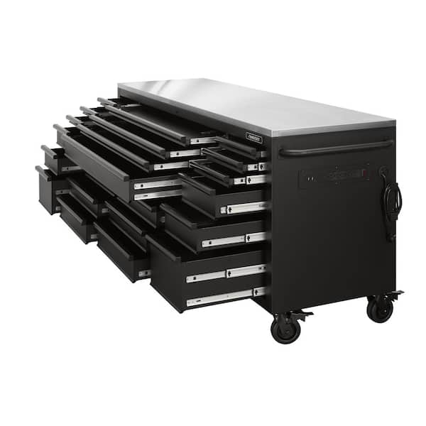 Tool Storage 84 in. W Heavy Duty Matte Black Mobile Workbench Tool Chest with Stainless Steel Work Top Tool Storage 84 in. W Heavy Duty Matte Black Mobile Workbench Tool Chest with Stainless Steel Work Top