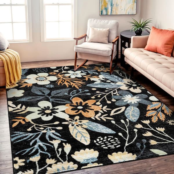 Garden Floral Black 4' x 6' Area Rug