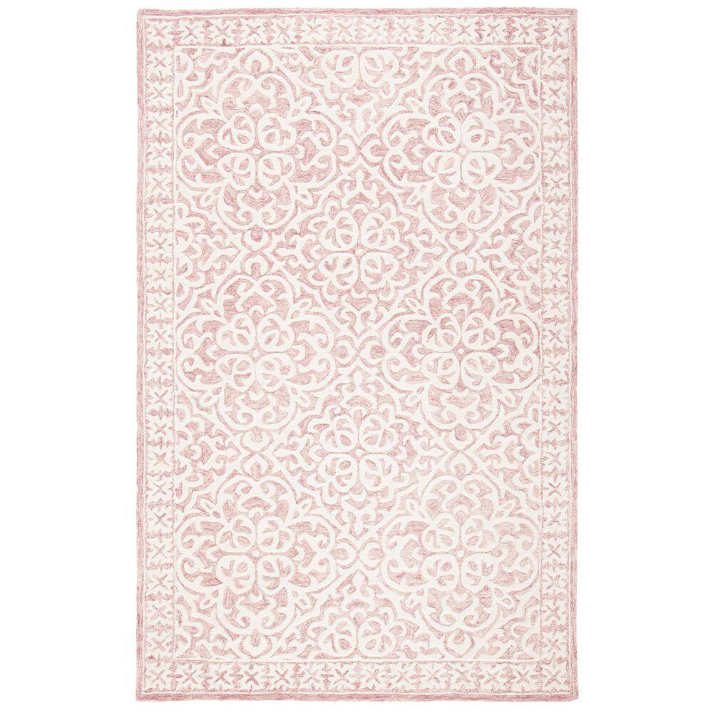 Pink and Ivory Floral Hand-Tufted Wool Area Rug 5' x 8'