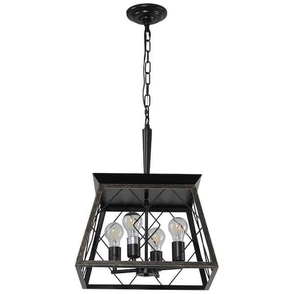 4-Light Farmhouse Chandelier Pendant Vintage Antique Light Fixture For Kitchen Dining Room Living Room in Gold Black