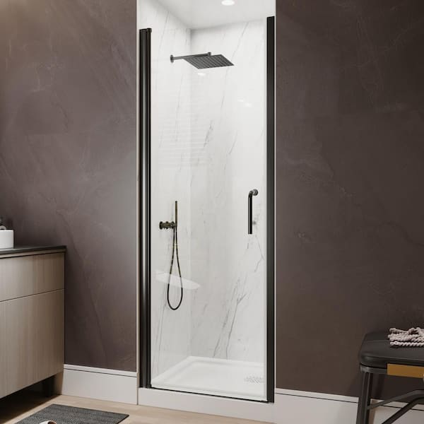 28-30 in. W x 72 in. H Pivot Frameless Shower Door in Matte Black with 1/4 in. (6 mm) Clear Tempered Glass