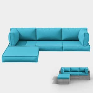 25.6 in. x 25.6 in. x 4 in. (9-Piece) Deep Seating Outdoor Sectional Cushion Lake Blue