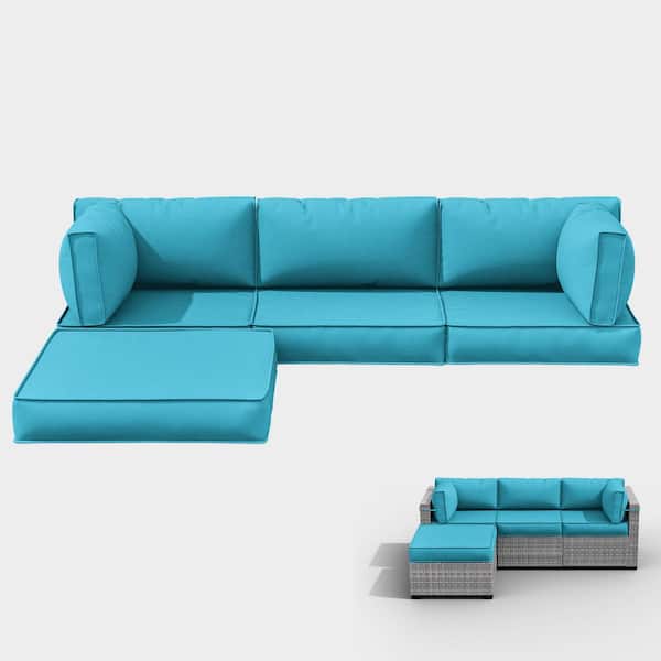 WNP 25.6 in. x 25.6 in. x 4 in. (9-Piece) Deep Seating Outdoor Sectional Cushion Lake Blue