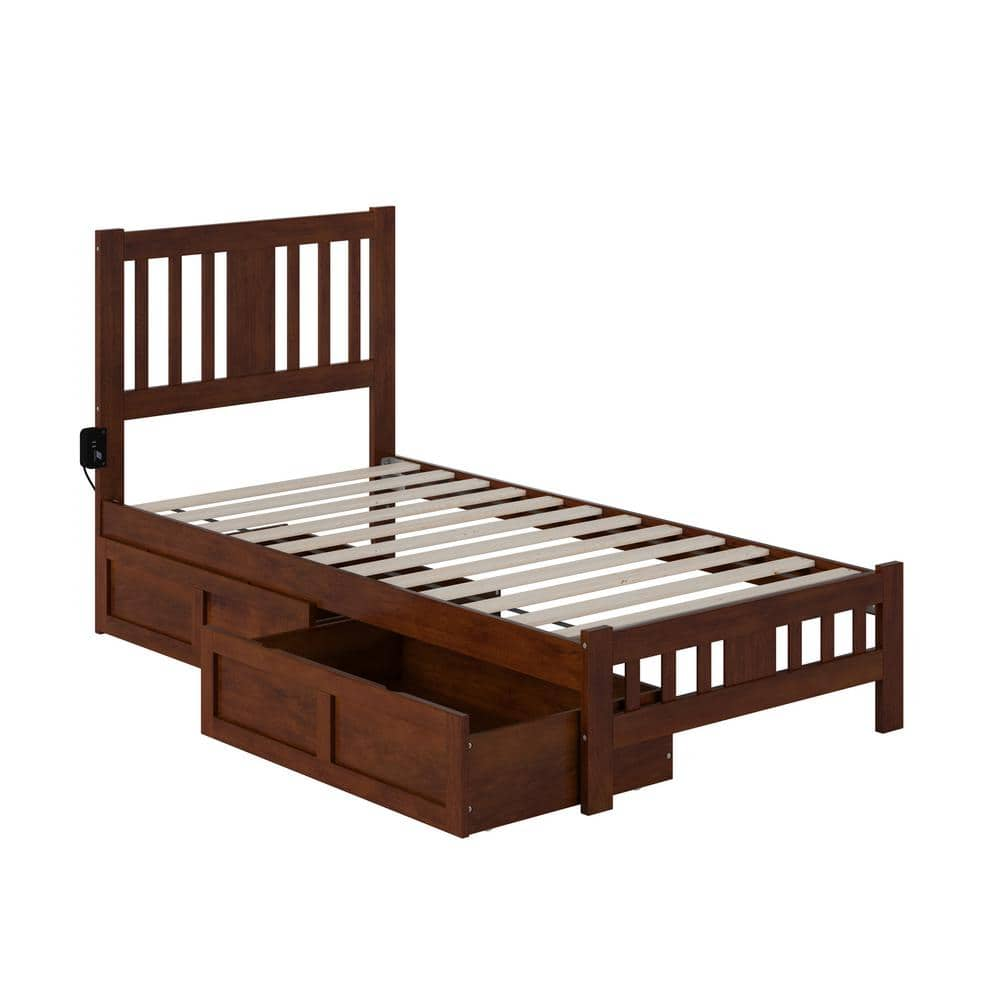 AFI Tahoe Walnut Twin Solid Wood Storage Platform Bed with Footboard ...