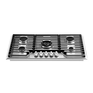Pro-Style 36 in. Built-In Gas Cooktop in Stainless Steel with 5-Burners Including a 18000 BTUs Power Burner