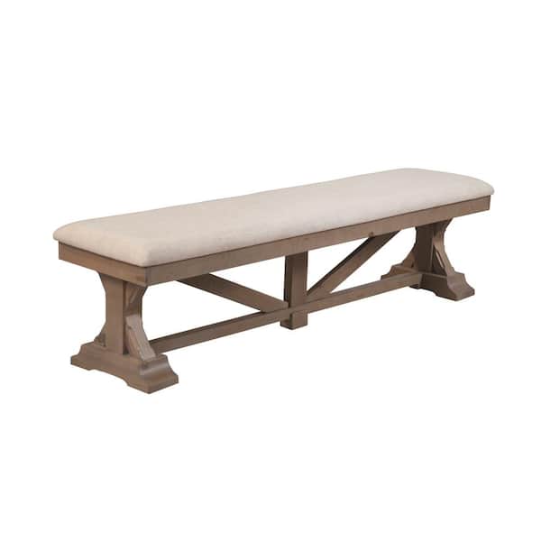 Alpine Furniture Arlo Natural 69 in. W Bedroom Bench with Cushioned, Solid Wood