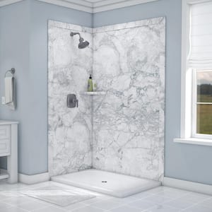 Elegance 36 in. x 48 in. x 80 in. 7-Piece Easy Up Adhesive Corner Shower Wall Surround in Everest