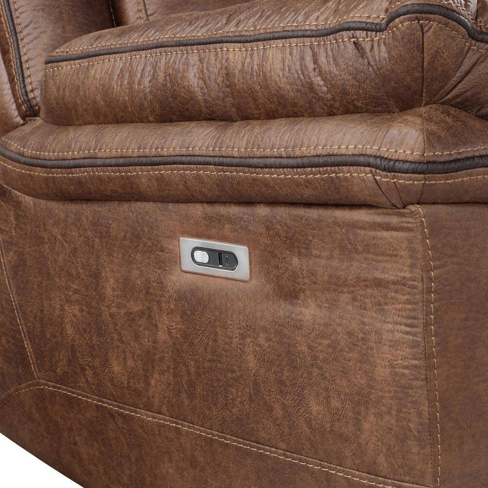 Ryland Brown Leather Power Reclining Sofa with Pillow-top Arms