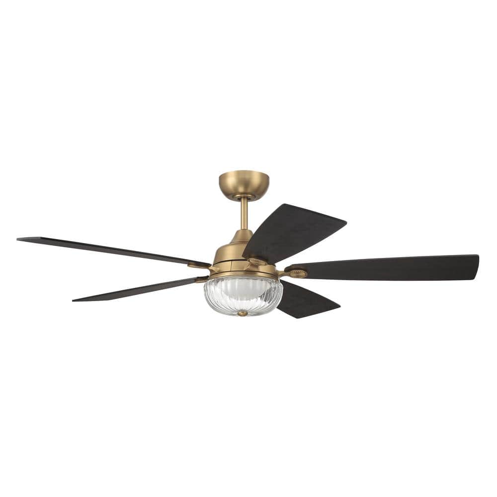 52 in. Satin Brass, Flat Black/Black Walnut Blades Angled Mount Standard Ceiling Fan Integrated LED w/ Remote Included price history on PriceWatchPro