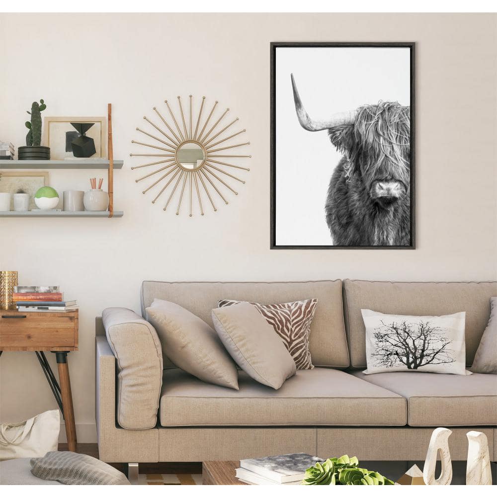 Gray Highland Cow Canvas Print with Polystyrene Frame