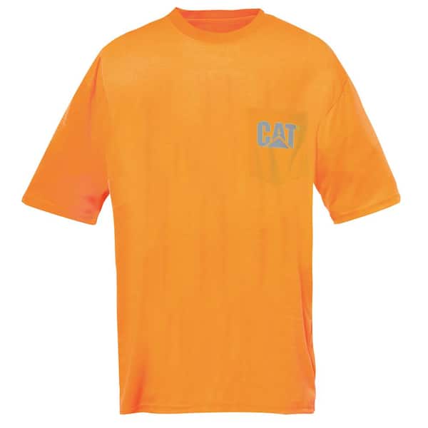 Caterpillar Hi-Vis Trademark Men's X-Large Orange Polyester Jersey Short Sleeve Pocket T-Shirt