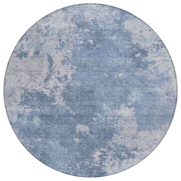 Chantille Machine Washable Indoor/Outdoor Abstract ACN2364 Blue 8 ft. x 8 ft. Round Rug