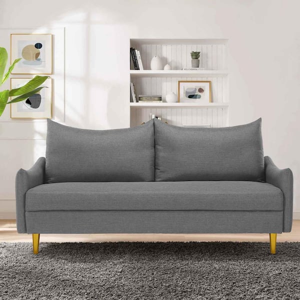 Seafuloy 66.9 in. Wide Flared Arm Polyester Modern Straight Reclining Sofa with Pillows in Gray