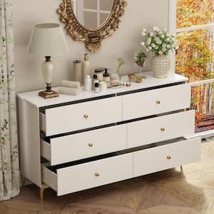 White 6-Drawer 29.3 in. Width Wooden Dresser, Make Up Vanity, Bedside Chest, Accent Storage Cabinet without Mirror