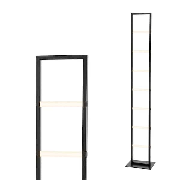 JONATHAN Y Ivan 59.38 in. Black Minimalist Modern Iron Ladder Column Standard Dimmable Integrated LED Floor Lamp