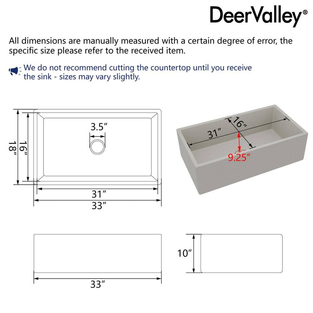 Grit Yellow 33" Concrete Farmhouse Kitchen Sink with Stainless Steel Grid