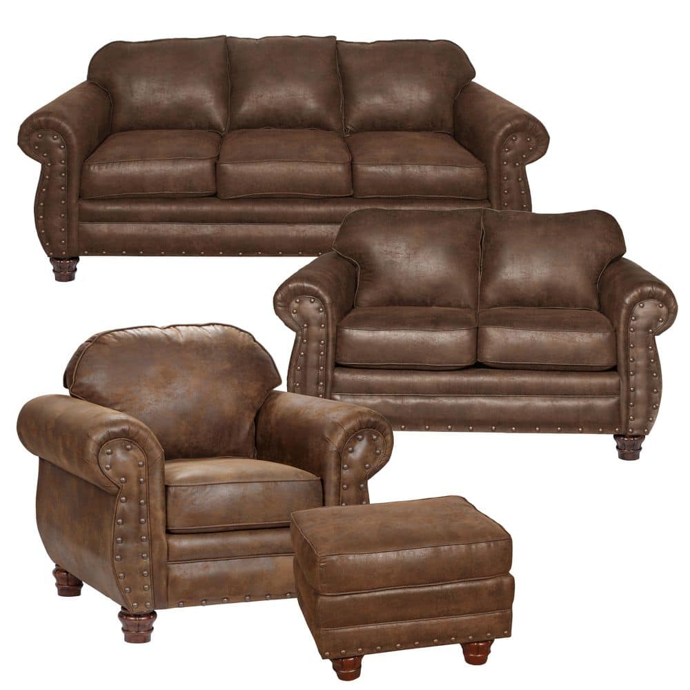 Sedona Series 4-Piece Pinto Brown Microfiber Living Room Set
