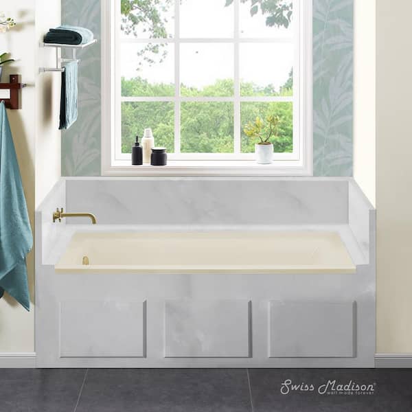 Voltaire 60 in. Acrylic Rectangular Drop-in Left-Hand Drain Soaking Alcove Bathtub in Bisque