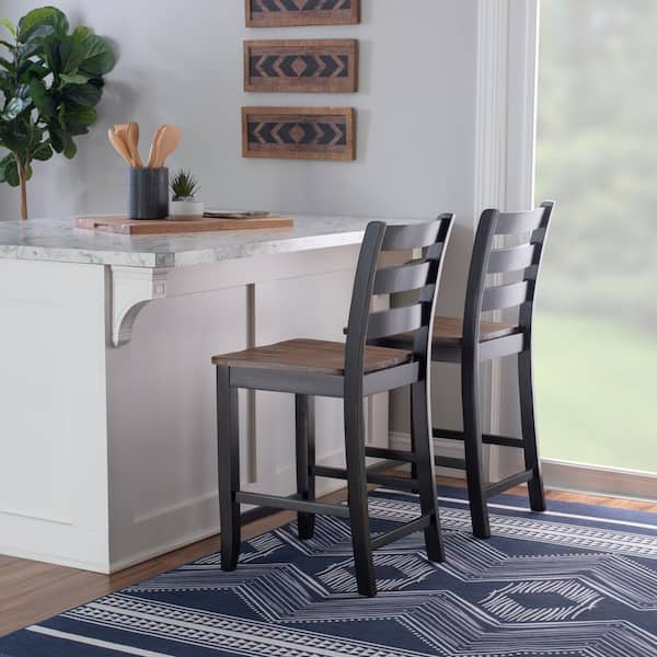 Lenney 24.5 in. Black Full Back Wood Counter Stool with Wood Seat Set of 2