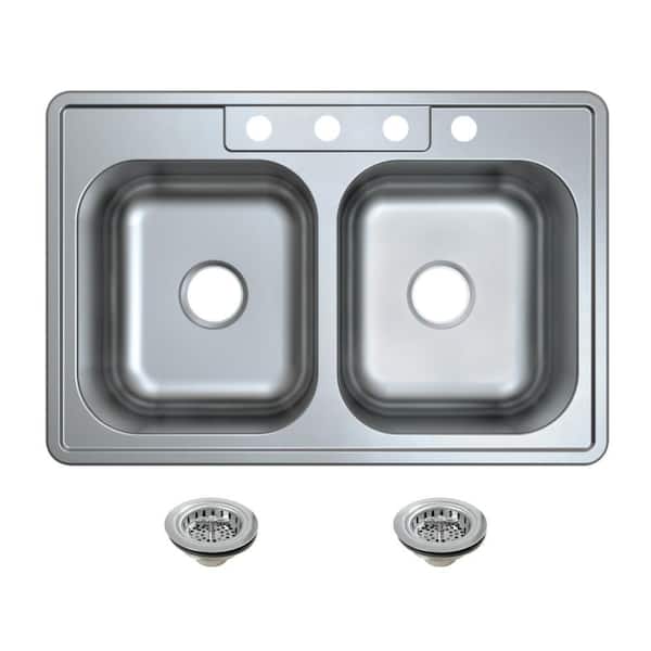 Studio 14 in. Drop-in Double Stainless SteelKitchen Sink with Basket Strainer