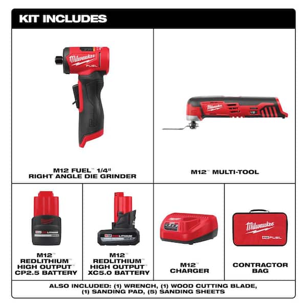M12 FUEL 12V Lithium-Ion Brushless Cordless 1/4 in. Right Angle Die Grinder with M12 Cordless Oscillating Multi-Tool
