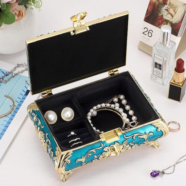 Metal Decorative Jewelry Box Vintage Treasure Chest Case Ornate
