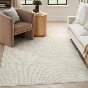 Cozy Modern Ivory Grey 5 ft. x 7 ft. Linear Contemporary Area Rug