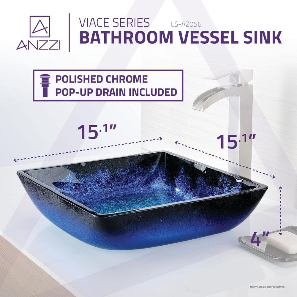 Blazing Blue Tempered Glass Square Above-Counter Vessel Sink