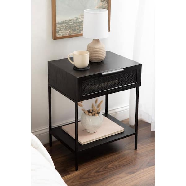 Kate and Laurel Ori 18 in. Black Rectangle Wood Veneer/MDF End Table