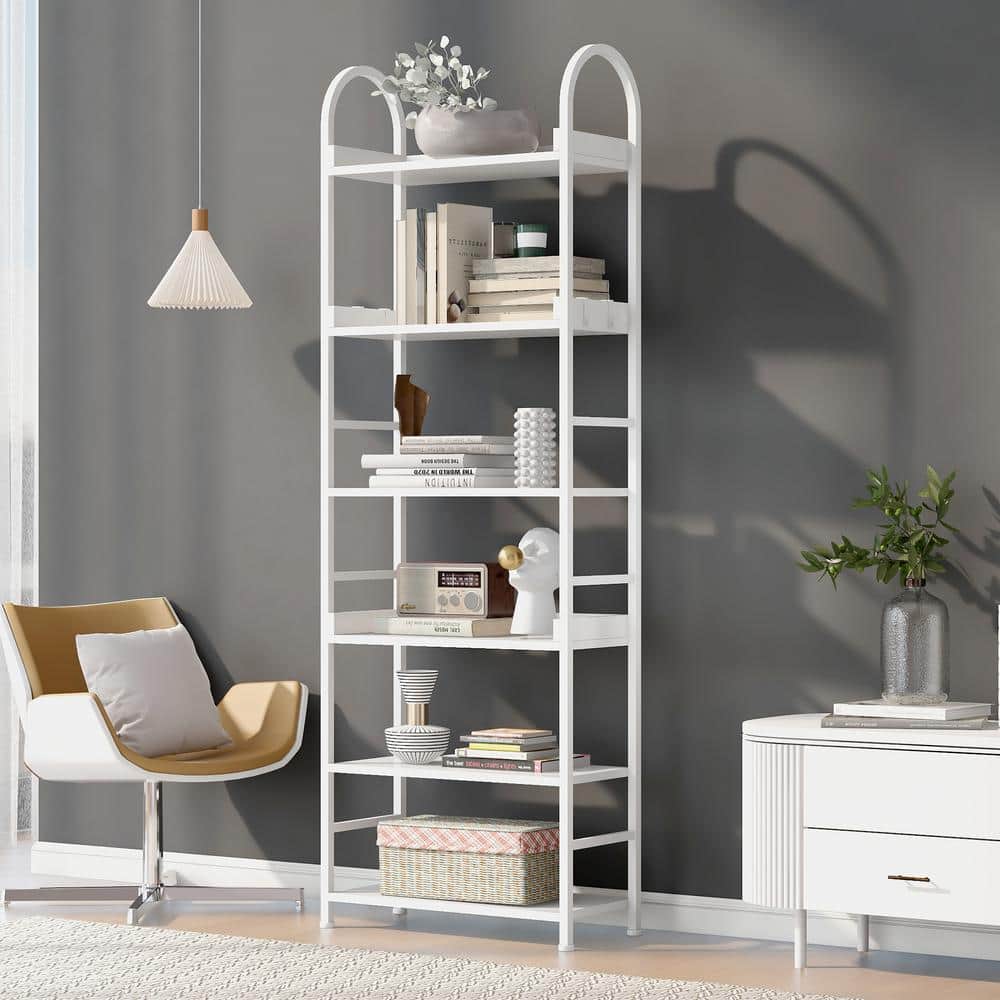 4 Tiers Rectangular White Bookshelf | with Drawer | Wood | for Style at Home | Costway | 48 inch Tall