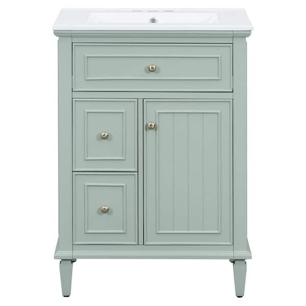 24 in. Bath Vanity Cabinet without Top in Green Assembled with One Flip Drawer and Two Drawers