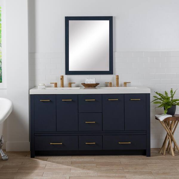 Home Decorators Collection Hertford 60 in. W x 19 in. D x 34 in. H Double Sink Freestanding Bath Vanity in Deep Blue with White Cultured Marble Top