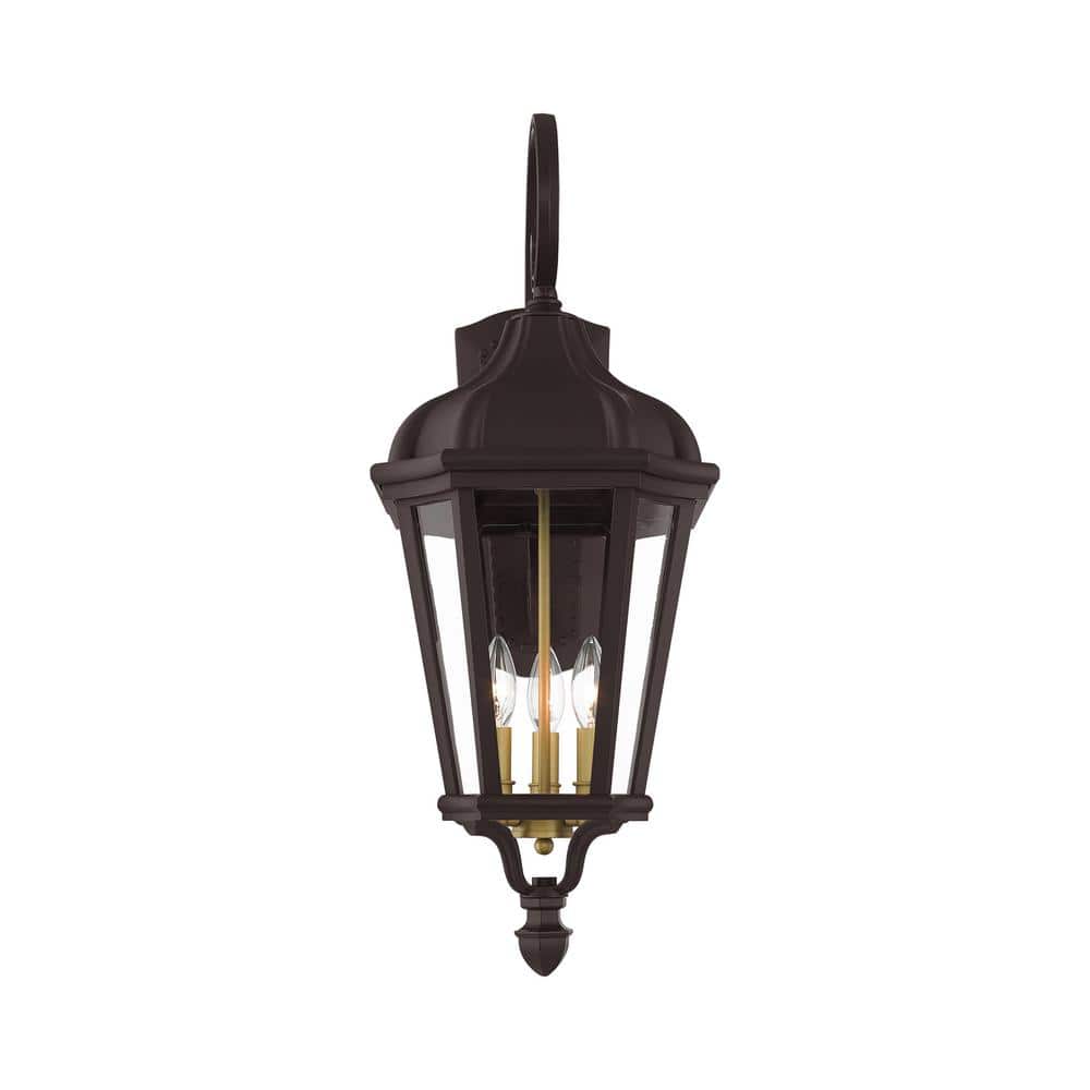 Elegant Morgan Bronze 3-Light Outdoor Lantern with Clear Glass