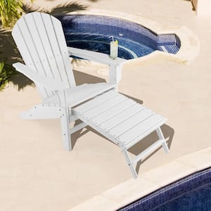 Outdoor Plastic Adirondack Chair Beach Seat Retractable Ottoman White