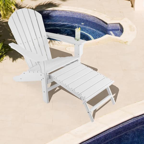 Outdoor Plastic Adirondack Chair Beach Seat Retractable Ottoman White