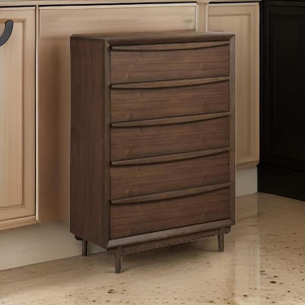 Benjara Brown 5-Drawers 36 in. Dresser Without Mirror
