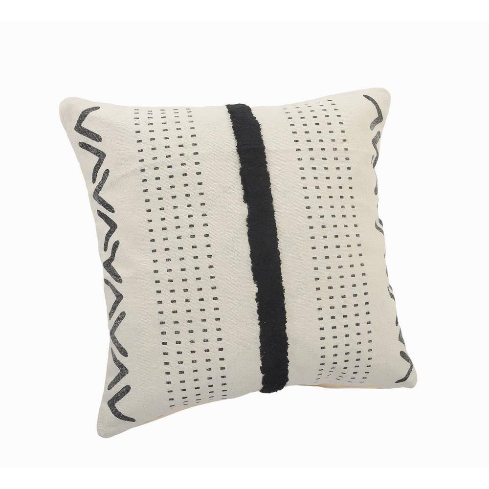 20" Black and Cream Cotton Tufted Throw Pillow