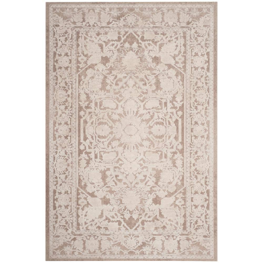 Elegant Floral Charm Beige & Cream 6' x 9' Cotton Blend Area Rug