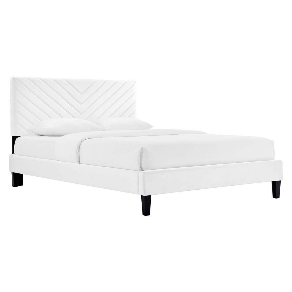 MODWAY Roxanne Performance Velvet Full Platform Bed in White MOD7038