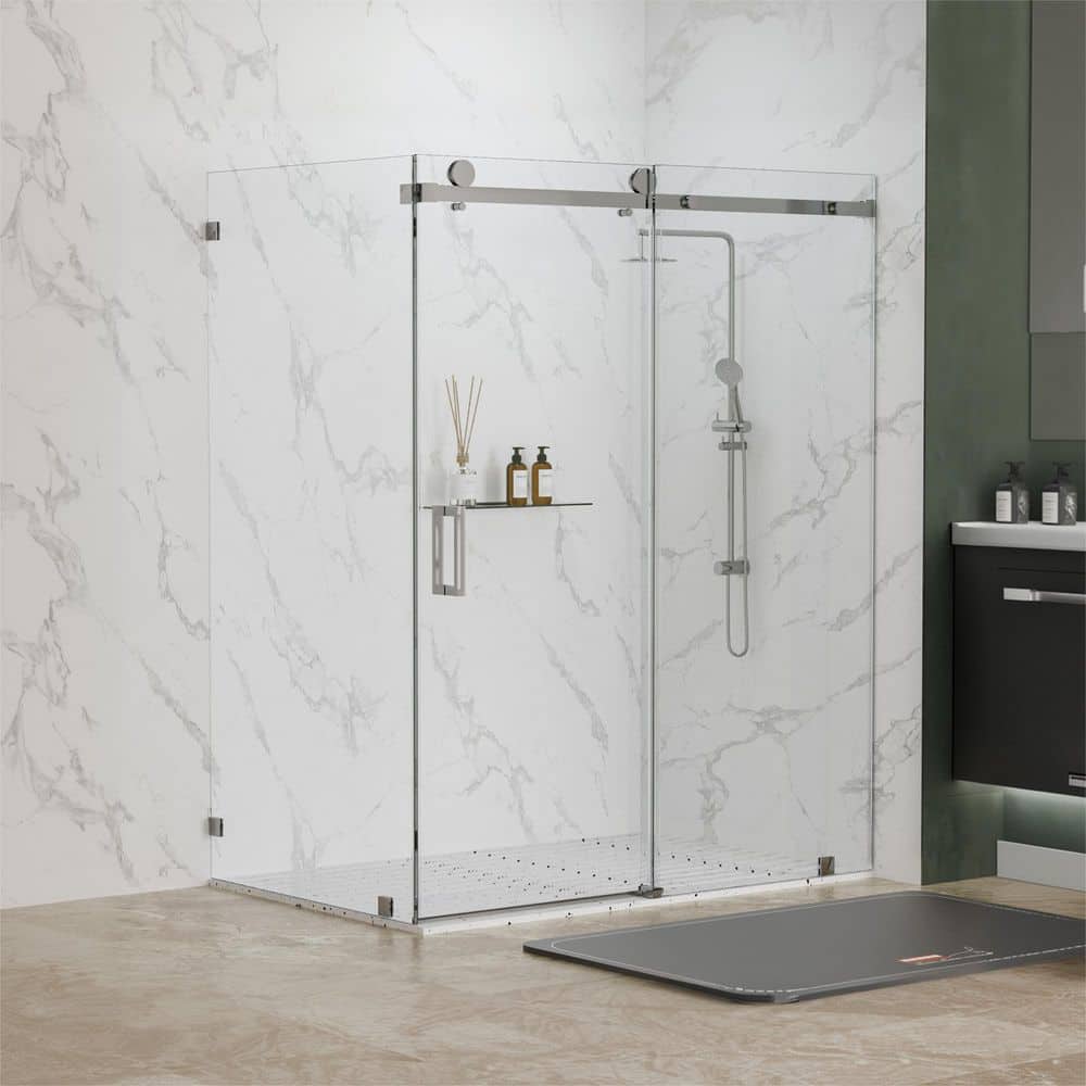 Serenity 60 in. W x 31 in. D x 76 in. H Sliding Frameless Corner Shower Enclosure in Chrome with Clear Glass price history on PriceWatchPro