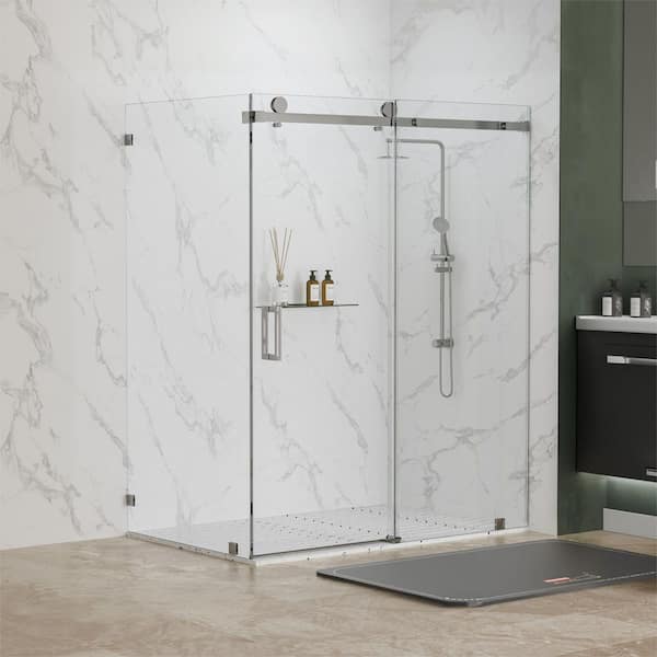 Serenity 60 in. W x 31 in. D x 76 in. H Sliding Frameless Corner Shower Enclosure in Chrome with Clear Glass