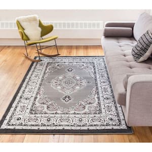 Dulcet Isfahan Medallion Grey 5 ft. x 7 ft. Traditional Area Rug