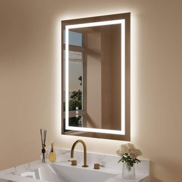24 in. W x 36 in. H Rectangular Frameless Backlit and Frontlit Dimmable LED Light Anti-Fog Wall Bathroom Vanity Mirror