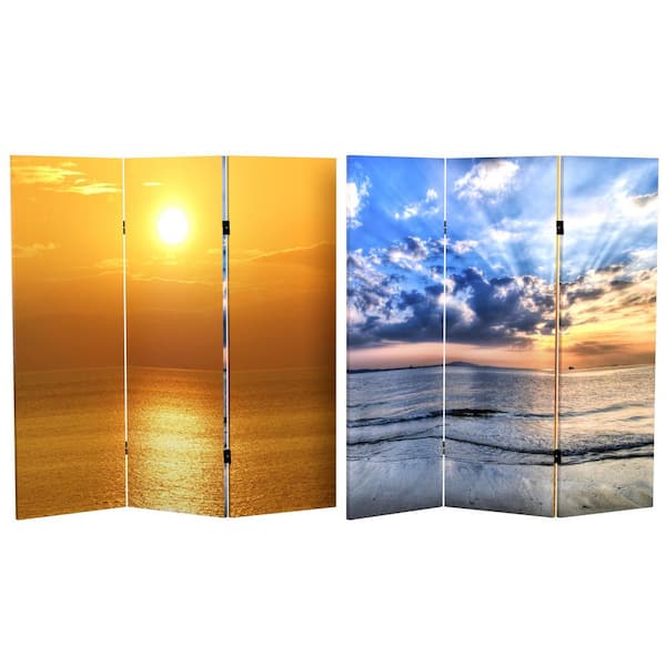 RED LANTERN 4 ft. Short Sunrise Canvas 3-Panel Folding Screen