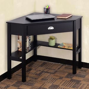 41.5 in. Black Corner Wooden PC Laptop Computer Desk with Storage Drawer and Shelves