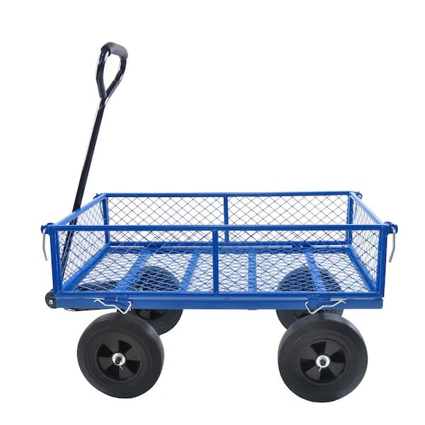 New 7.3 cu. ft. Metal Blue Garden Cart, Tools cart Wagon with Solid Tires for Gardening, Farming Outdoor