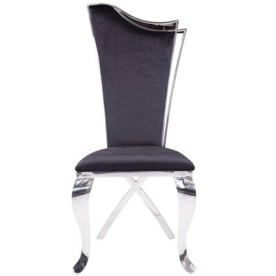 Silver and Black Fabric Upholstered Metal Side Chairs with Asymmetrical Backrest (Set of 2)