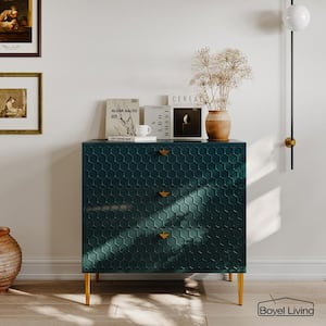 Green Accent Storage Cabinet with 3-Drawer Chest