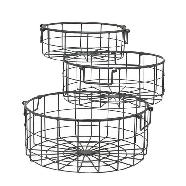 Unbranded Callum Round Metal Grey Storage Basket (Set of 3)